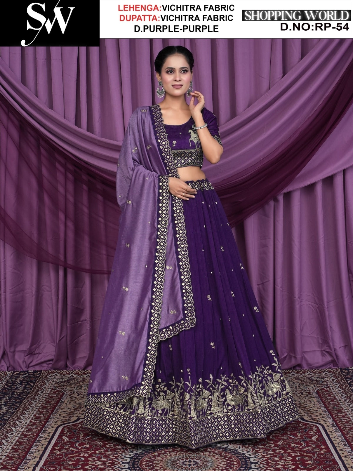 Dark purple vichitra Fabric lehenga