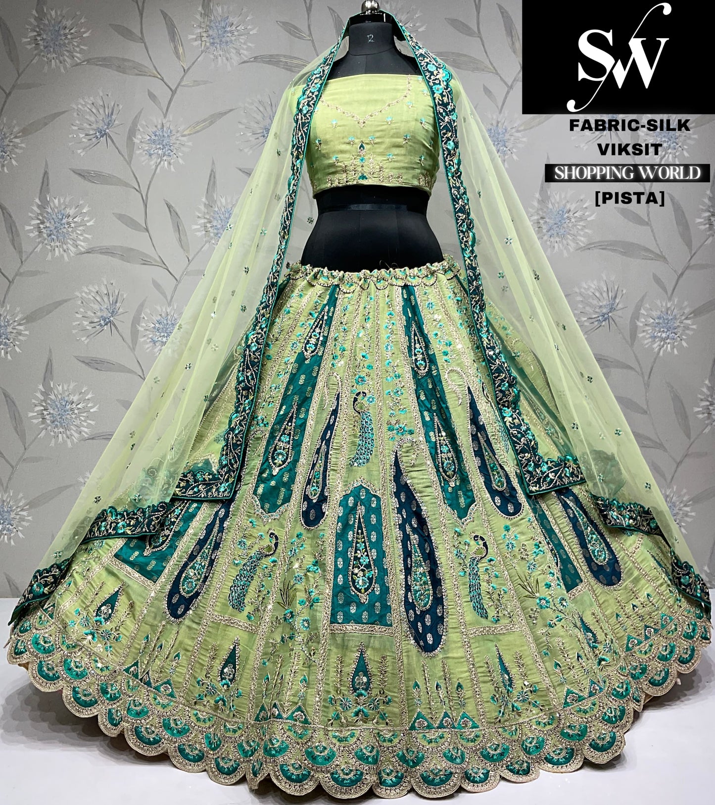 Awesome silk peach pink peacock party wear Lehenga