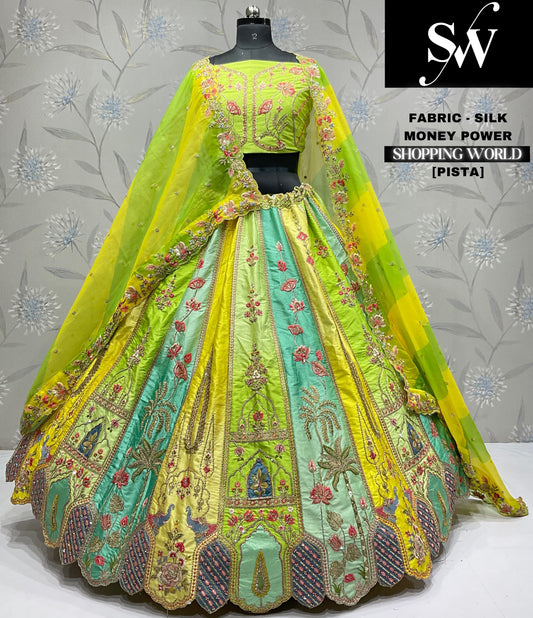 Charming multicolour pista green silk party wear Lehenga