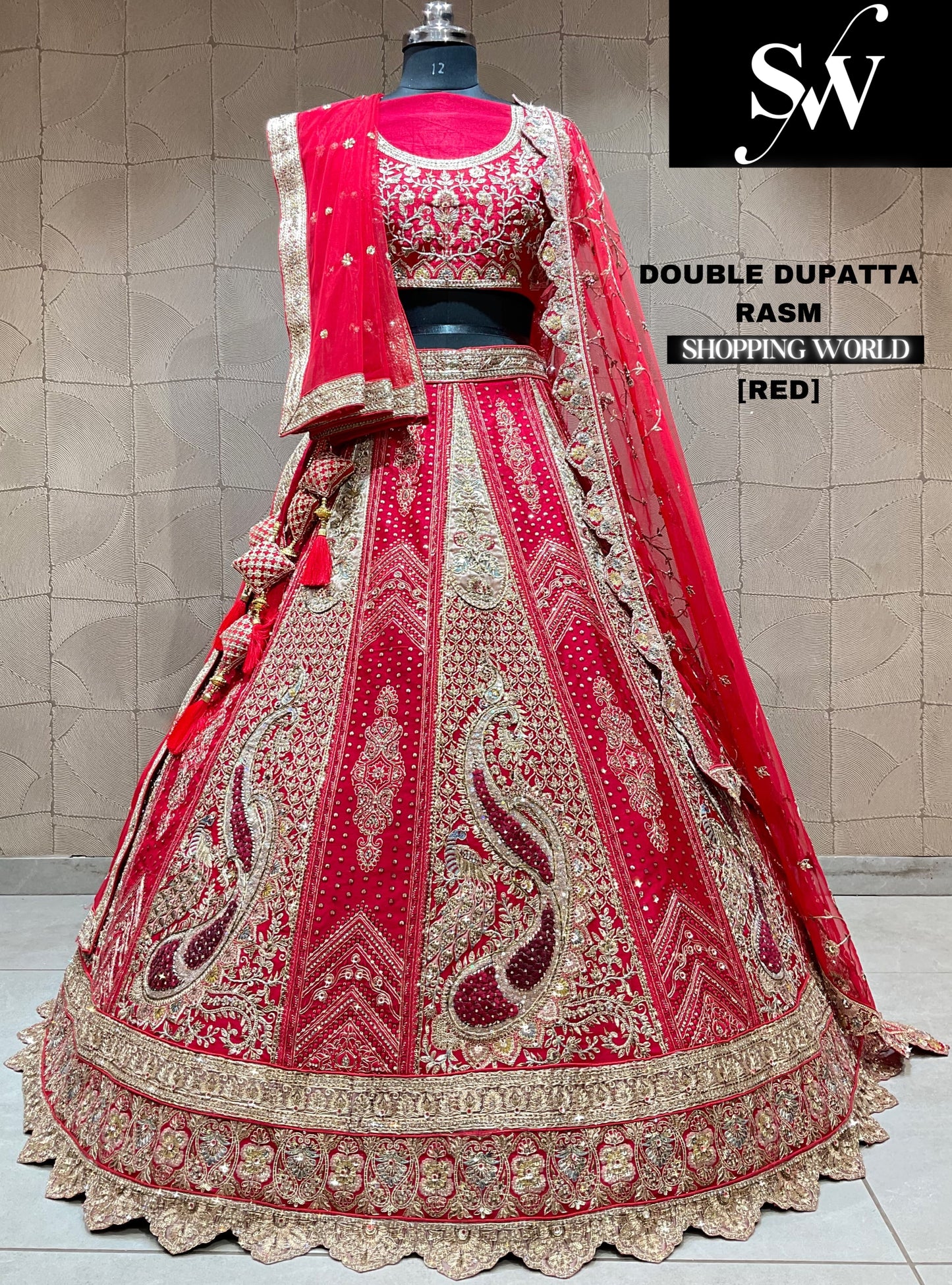 Khoobsurat rani pink double dupatta peacock bridal Lehenga