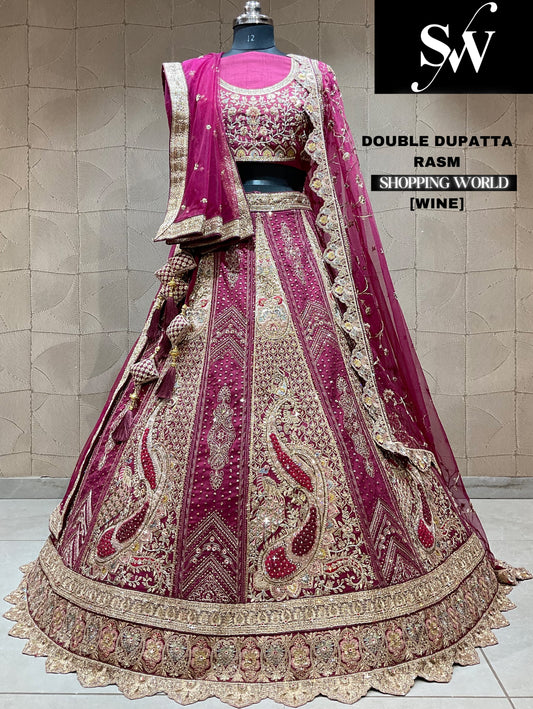 Khoobsurat rani pink double dupatta peacock bridal Lehenga