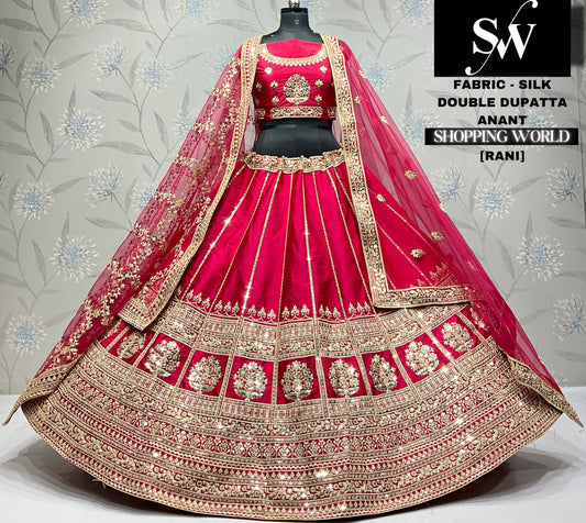 Majestic maroon silk double dupatta bridal Lehenga