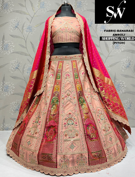 Amazing multicolour Banarsi peach bridal Lehenga