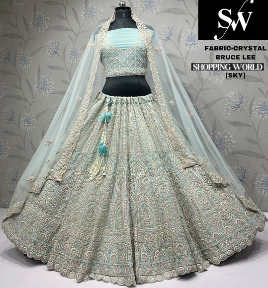 Fair pista green Crystal party wear Lehenga