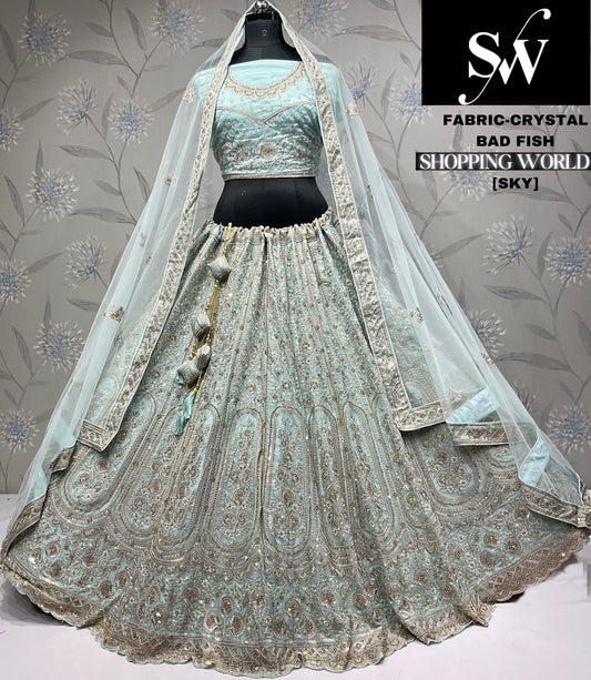 Lovely pista green Crystal bad fish party wear Lehenga
