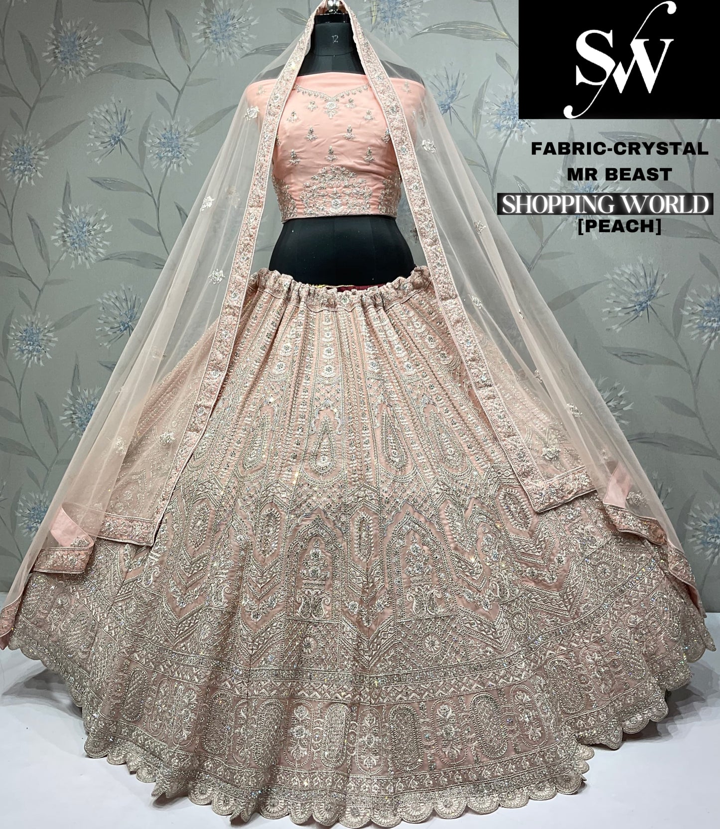 Hermoso vestido de fiesta de cristal azul cielo Lehenga