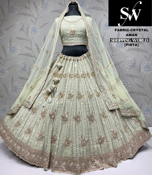 Agradable lehenga de fiesta de cristal azul cielo