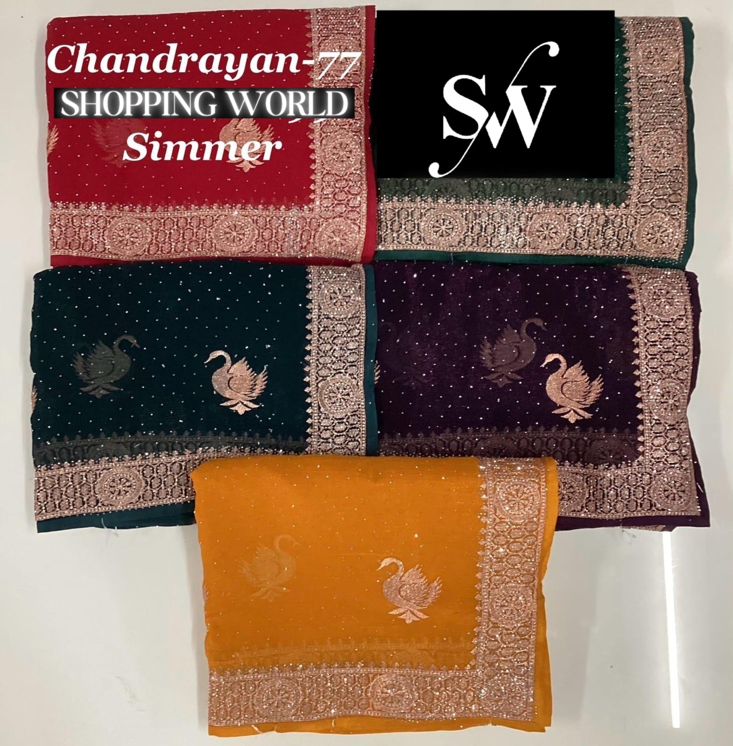 Attractive mustard red green navy blue saree