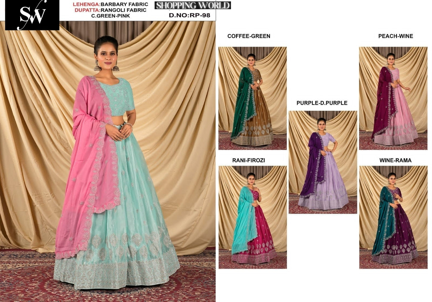 Astonishing Burberry pink contrast dupatta sea pista green Lehenga