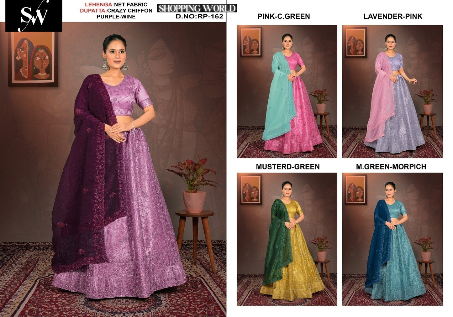 Embellished net purple wine lehenga