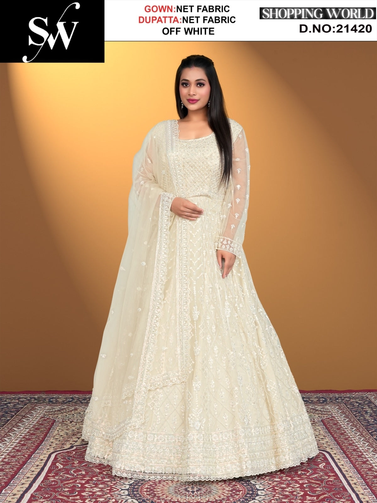 Fabulous net off white long dress gown muslim special