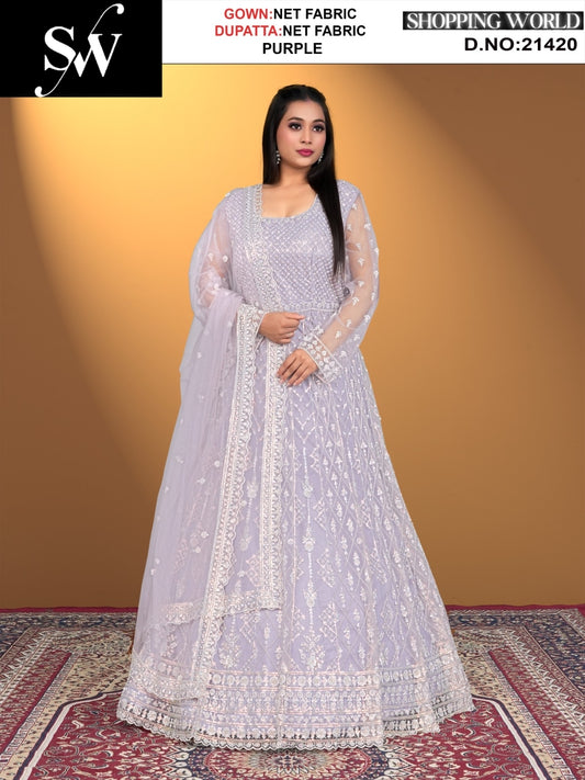 Glamorous purple net Fabric lehenga long dress muslim special upto large xl size