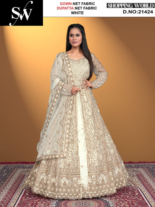 Gorgeous white net Fabric lehenga long dress muslim special upto large xl size