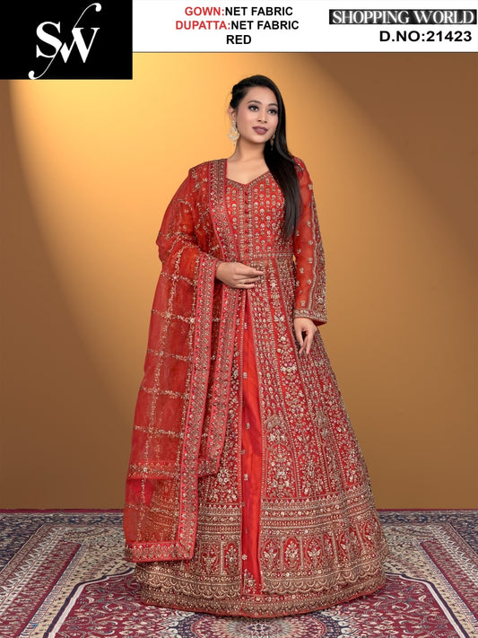 Lovely red net Fabric lehenga long dress muslim special upto large xl size