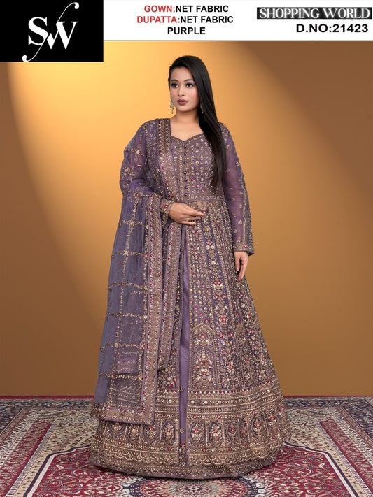 Tremendous purple net Fabric lehenga long dress muslim special upto large xl size