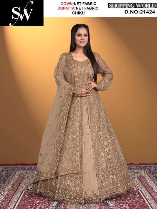 Attractive chiku net Fabric lehenga long dress muslim special upto large xl size