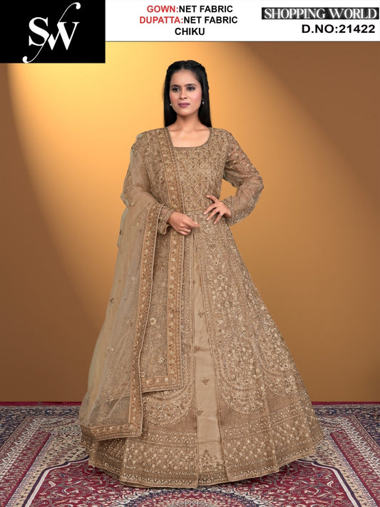 Charming chiku net Fabric lehenga long dress muslim special upto large xl size