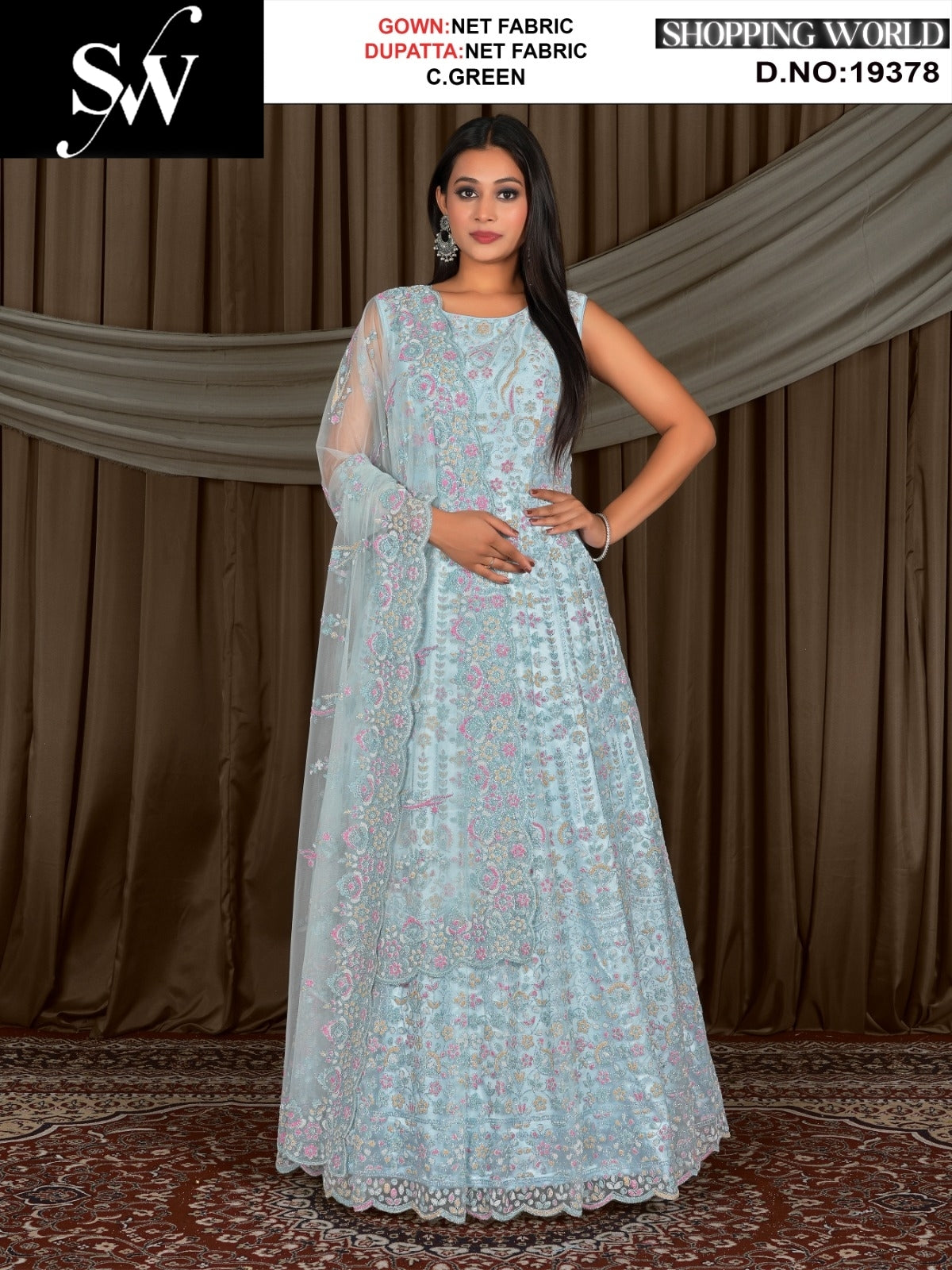 Beautiful sea green net Fabric lehenga long dress muslim special upto large xl size