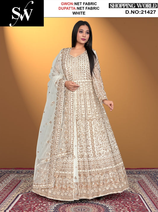 Good looking White net Fabric lehenga long dress muslim special upto large xl size