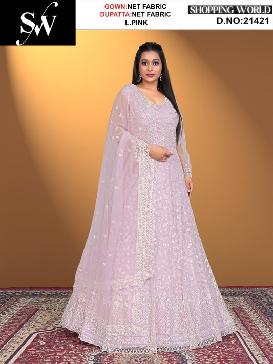 Fabulous light pink net Fabric lehenga long dress muslim special upto large xl size