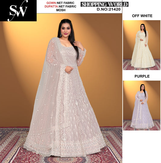 Gorgeous mosh net Fabric lehenga long dress muslim special large xl size white lavender purple