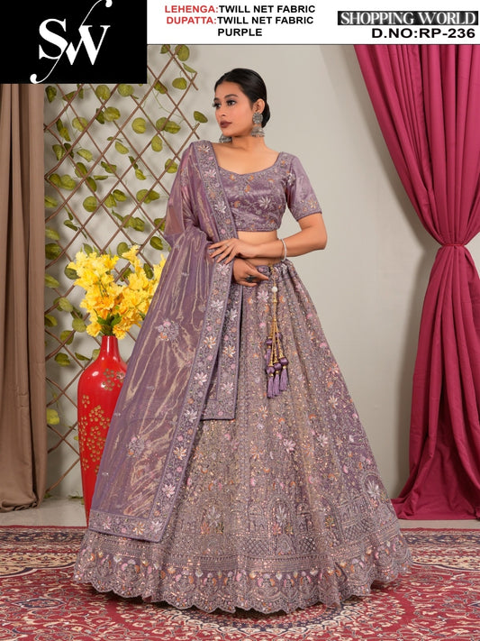Astonishing Twill Net Fabric Mustard lehenga