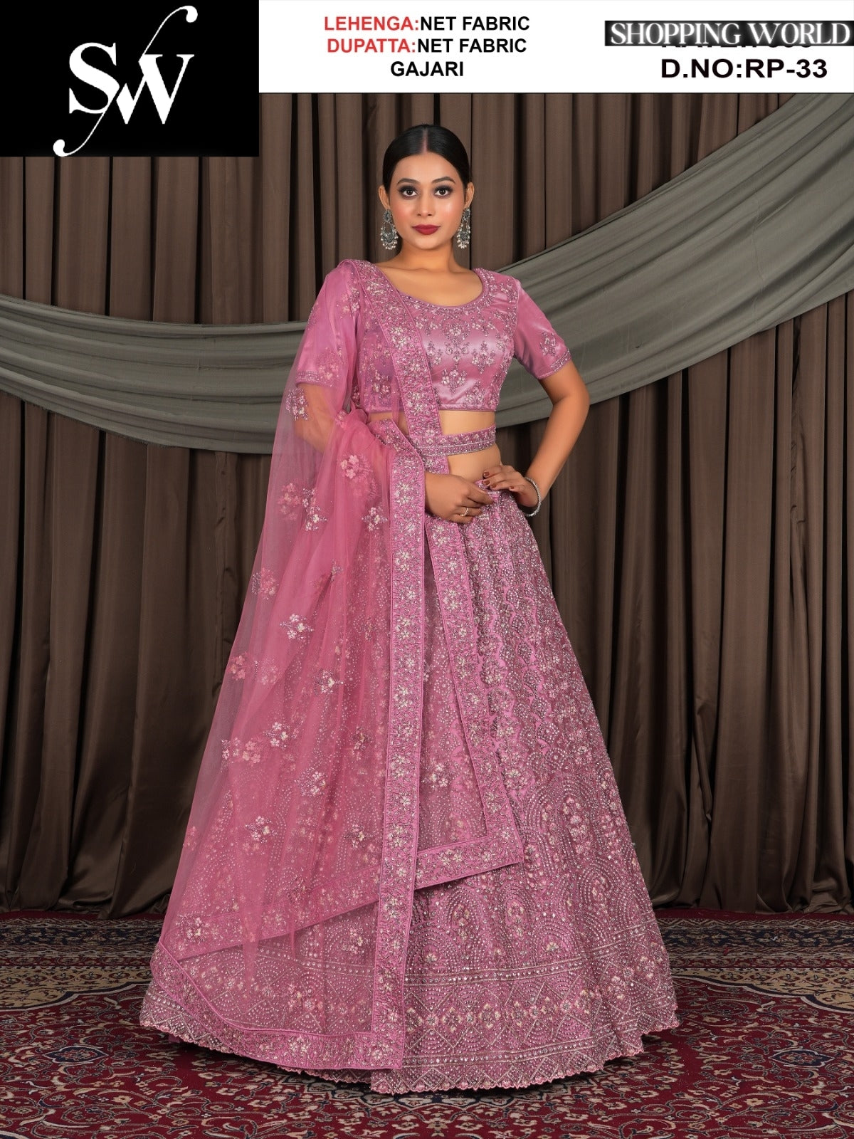 Charming Net Fabric Gajri pink Lehenga