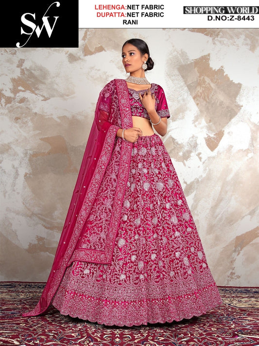 Fantastic Net Fabric peach pink Lehenga