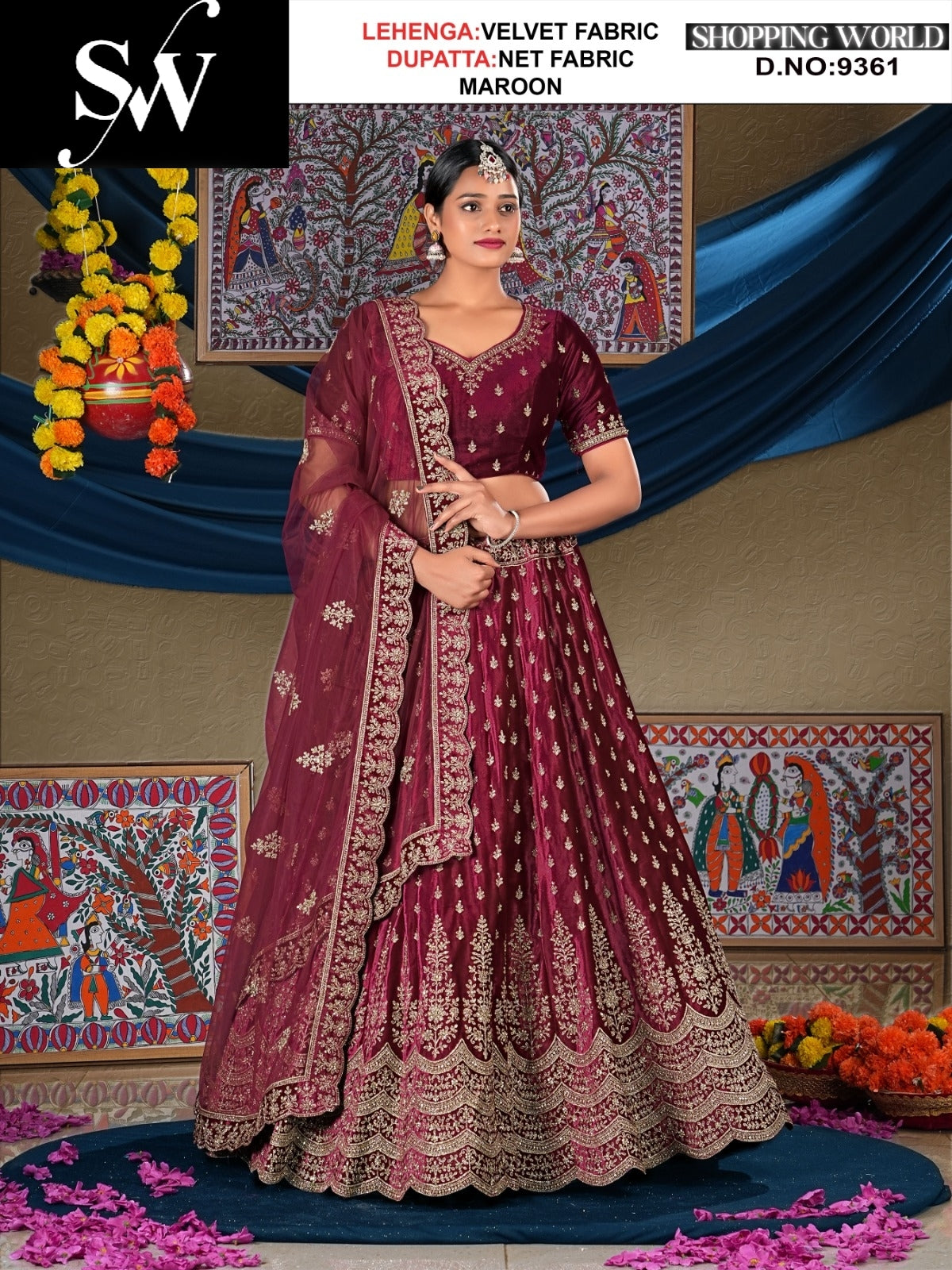 Amazing velvet Fabric Maroon Lehenga