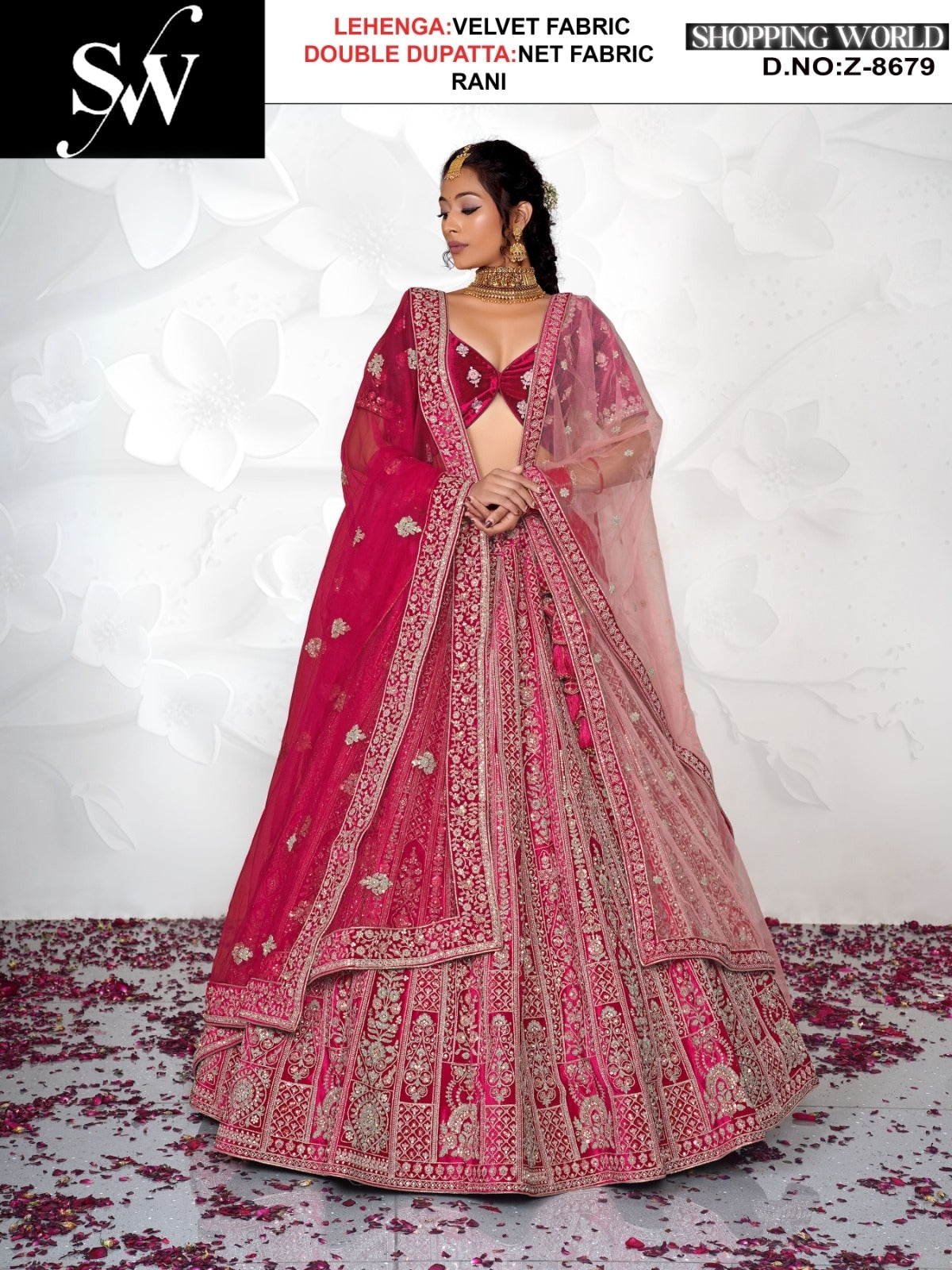 Fantastic Velvet Fabric Rani pink Lehenga