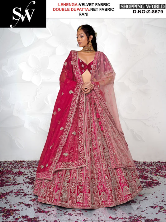 Fantastic Velvet Fabric Rani pink Lehenga