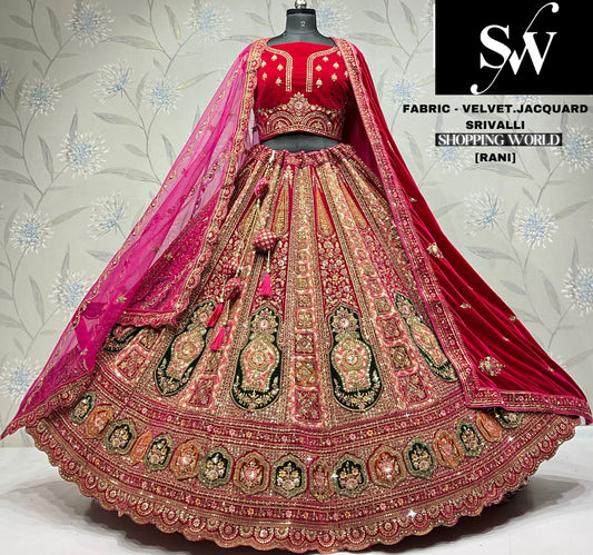 Beautiful jacquard Dark maroon Double dupatta Bridal Lehenga