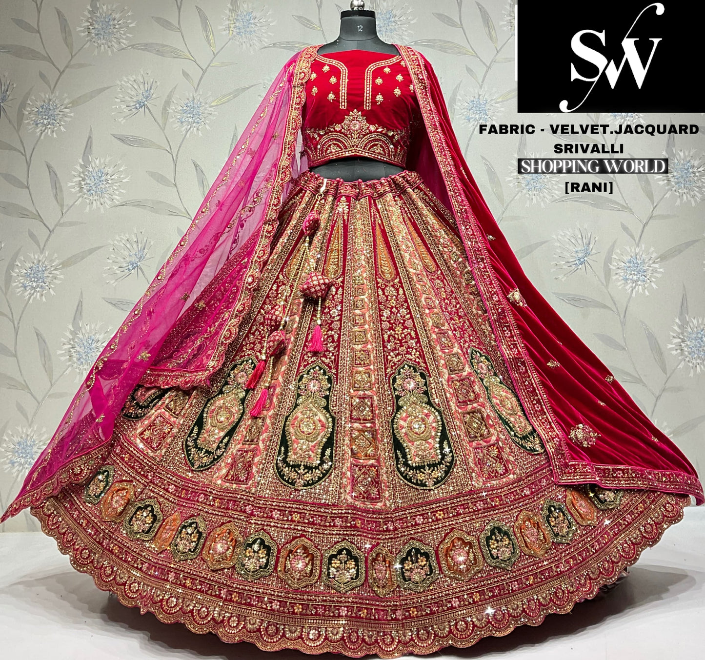 Beautiful jacquard Dark maroon Double dupatta Bridal Lehenga