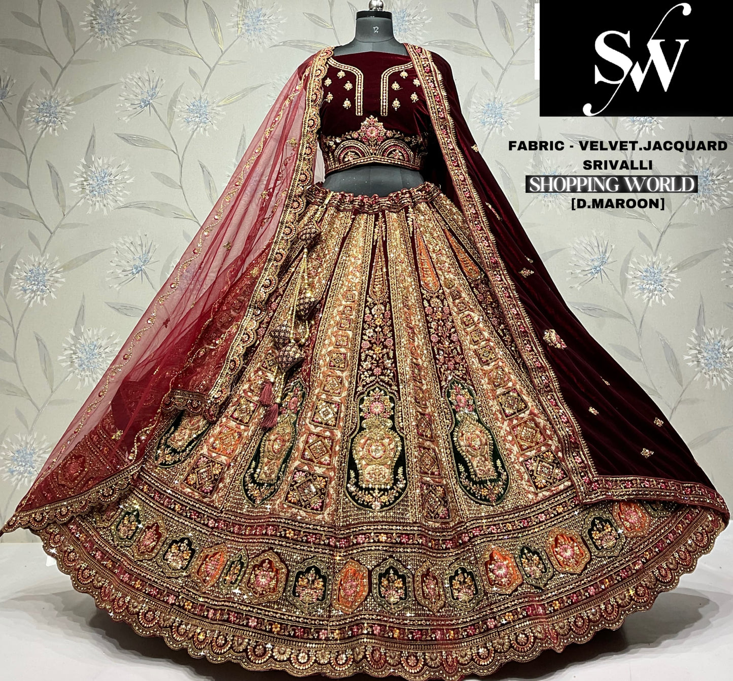 Khoobsurat jacquard Rani pink Double dupatta Bridal Lehenga