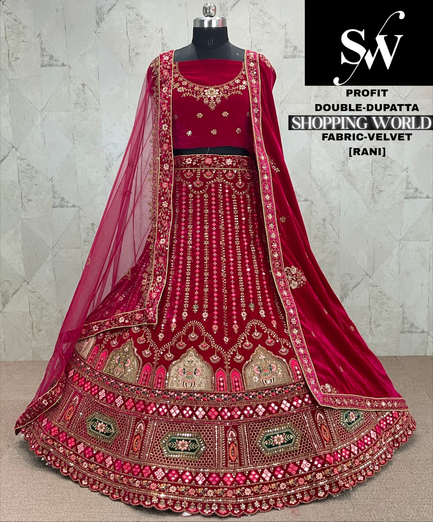 Awesome Dark maroon bridal Lehenga Velvet