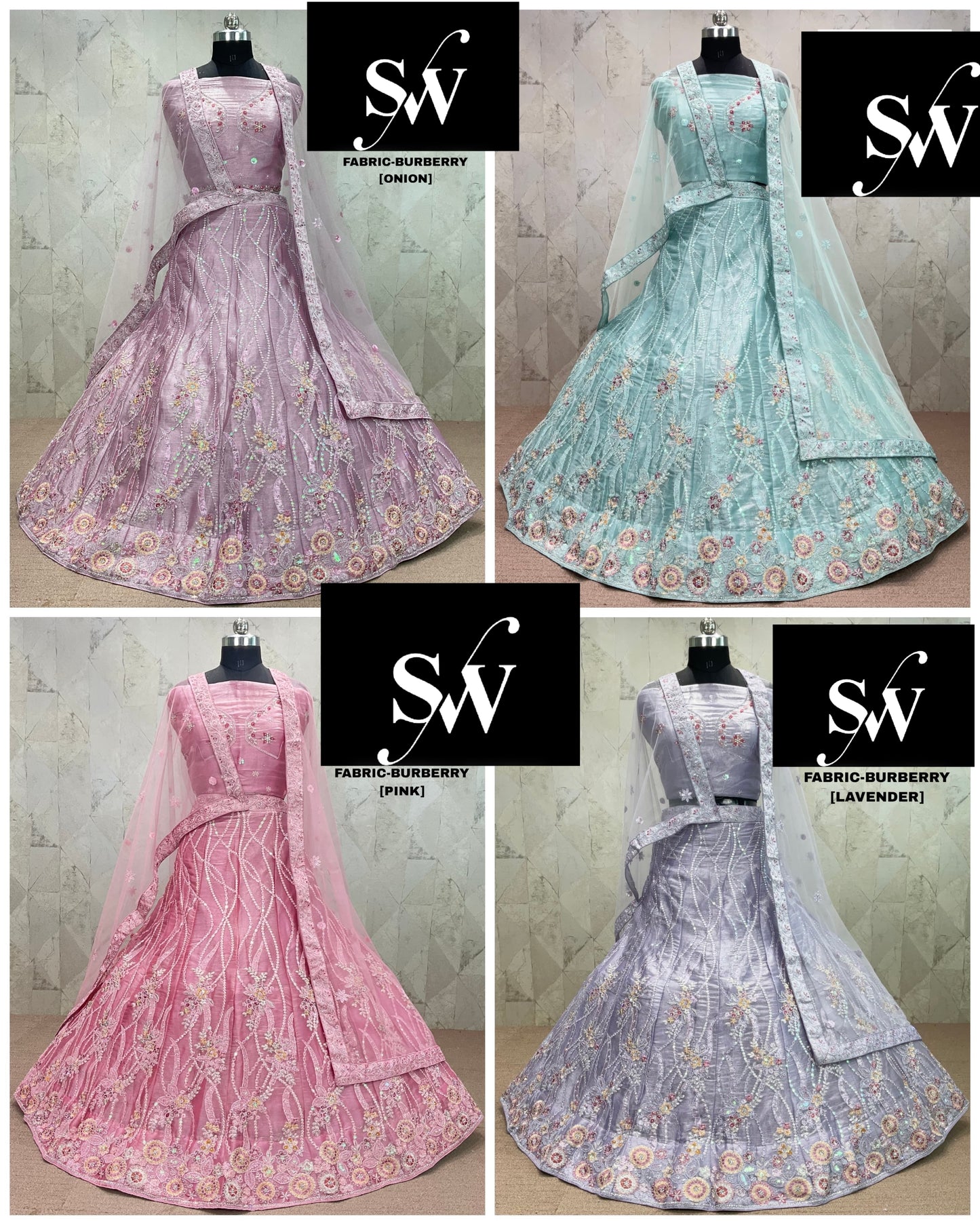 Fantastic Onion sky blue pink Lavender Lehenga