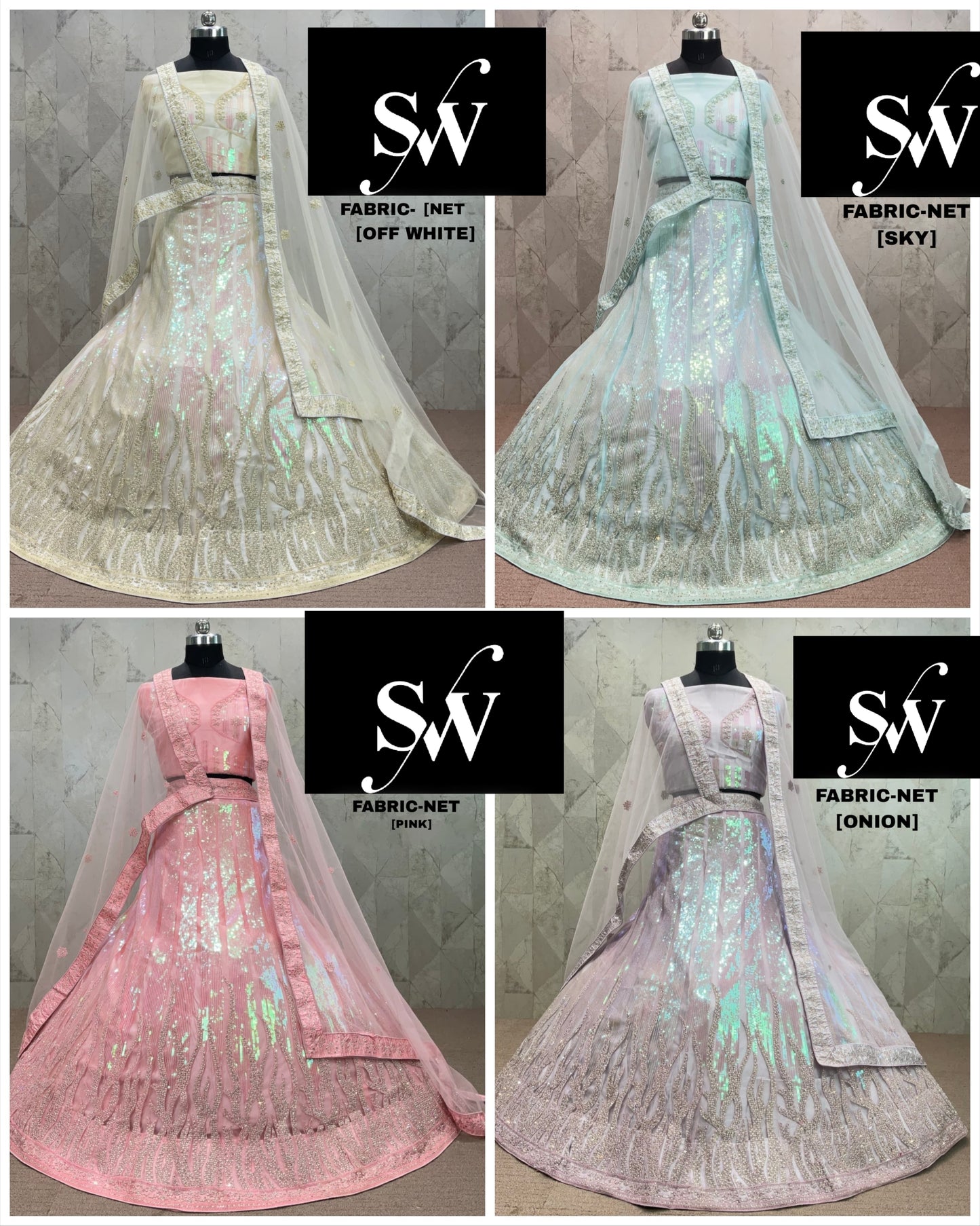 Awesome Onion sky blue pink Off white Lehenga