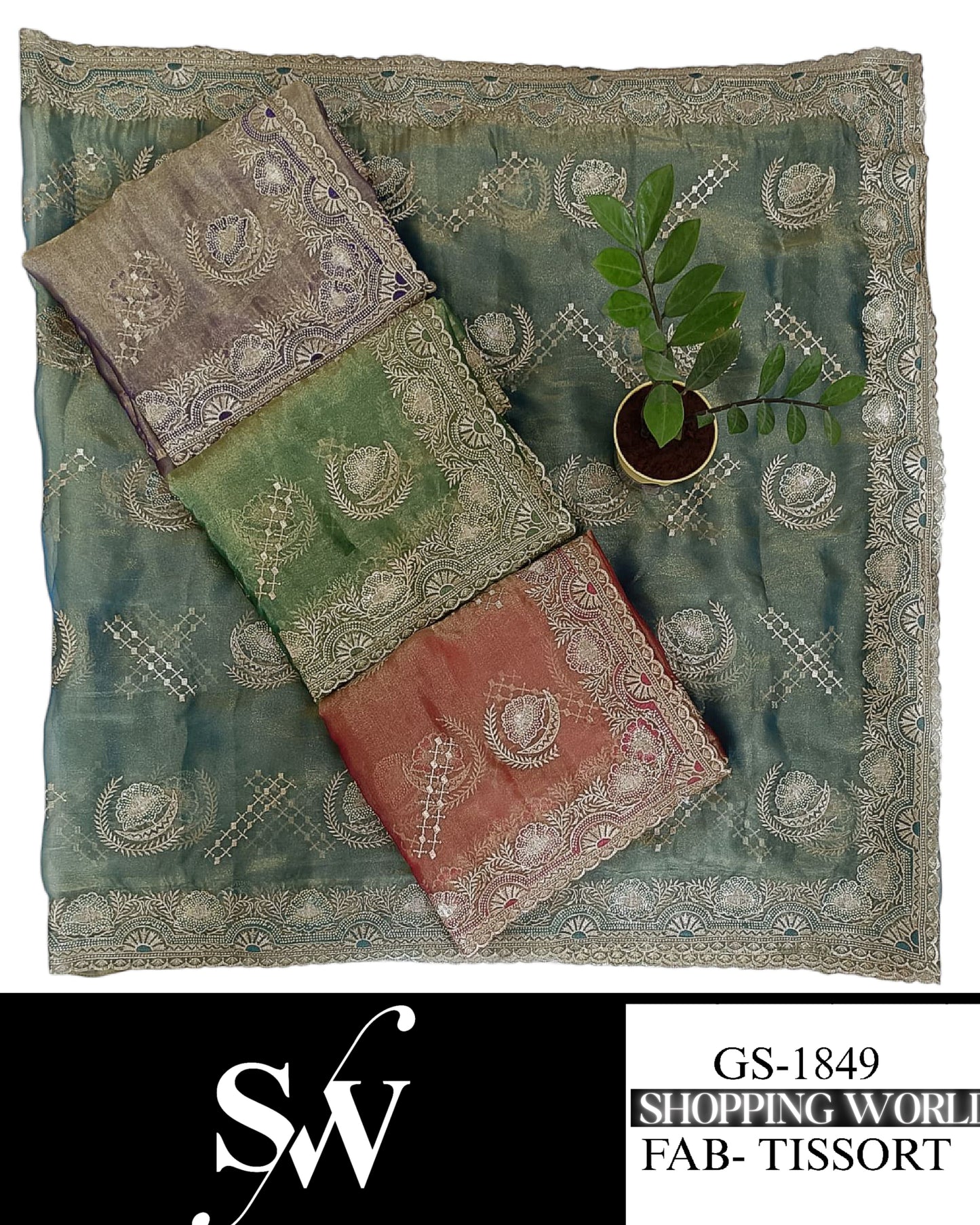 Lovely Tissort fabric Green peach pink Saree