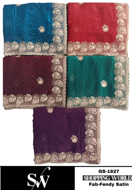 Designer Fendy Satin fabric Green pink Sky blue wine Saree