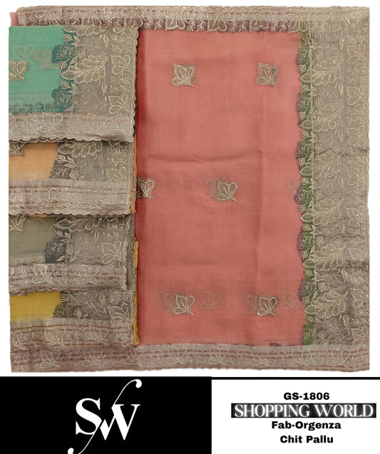 Tremendous Organza fabric Green pink Yellow Saree