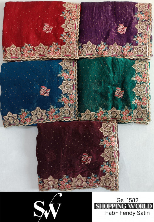 Good looking Fendy Satin fabric Red navy green maroon Saree