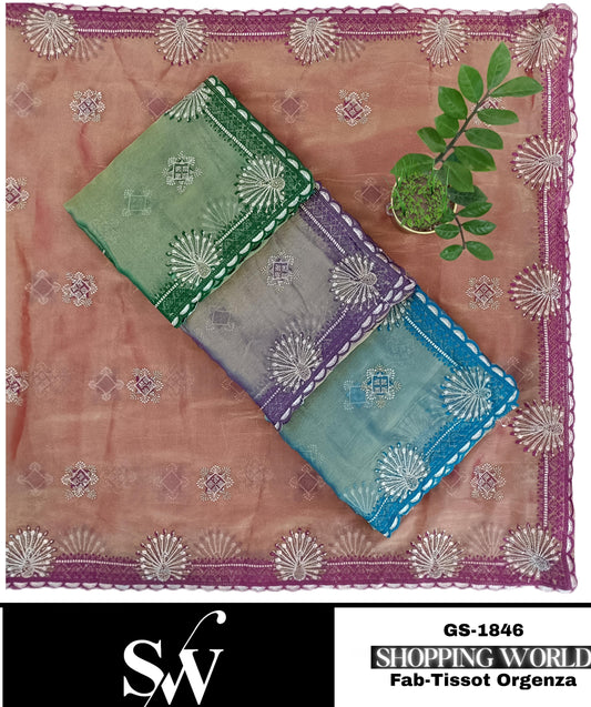 Something different Tissot organza pink sky blue purple Green Saree