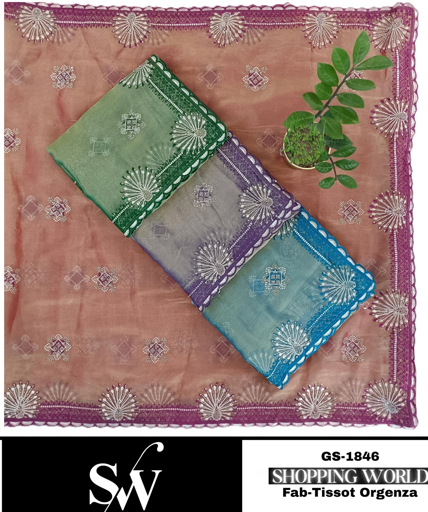 Something different Tissot organza pink sky blue purple Green Saree