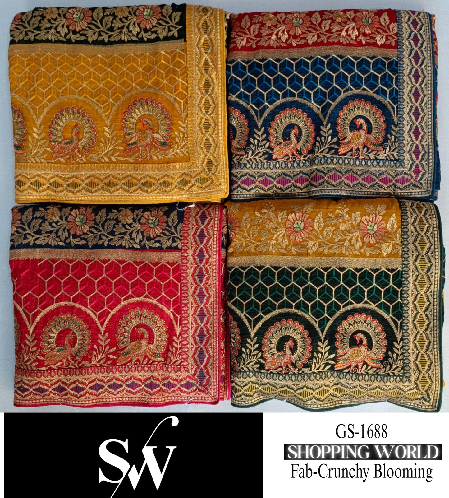 Majestic Crunchy blooming Fabric Dark pink Yellow peacock Saree