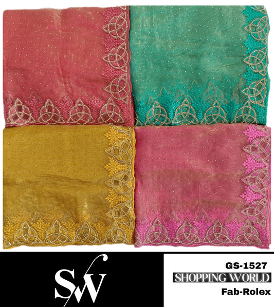 Lavishing rolex fabric pink green yellow Saree