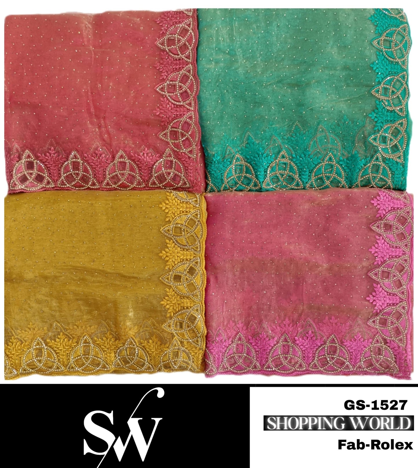 Lavishing rolex fabric pink green yellow Saree