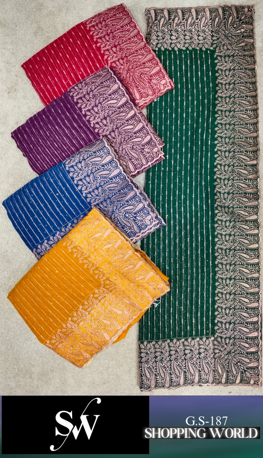 Delightful wine red green Navy blue yellow Saree