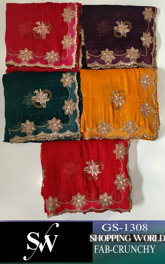 Engaging wine red green Pink Mustard Saree crunchy fabric