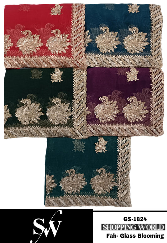 Cute Glass blooming green Pink Wine black Saree