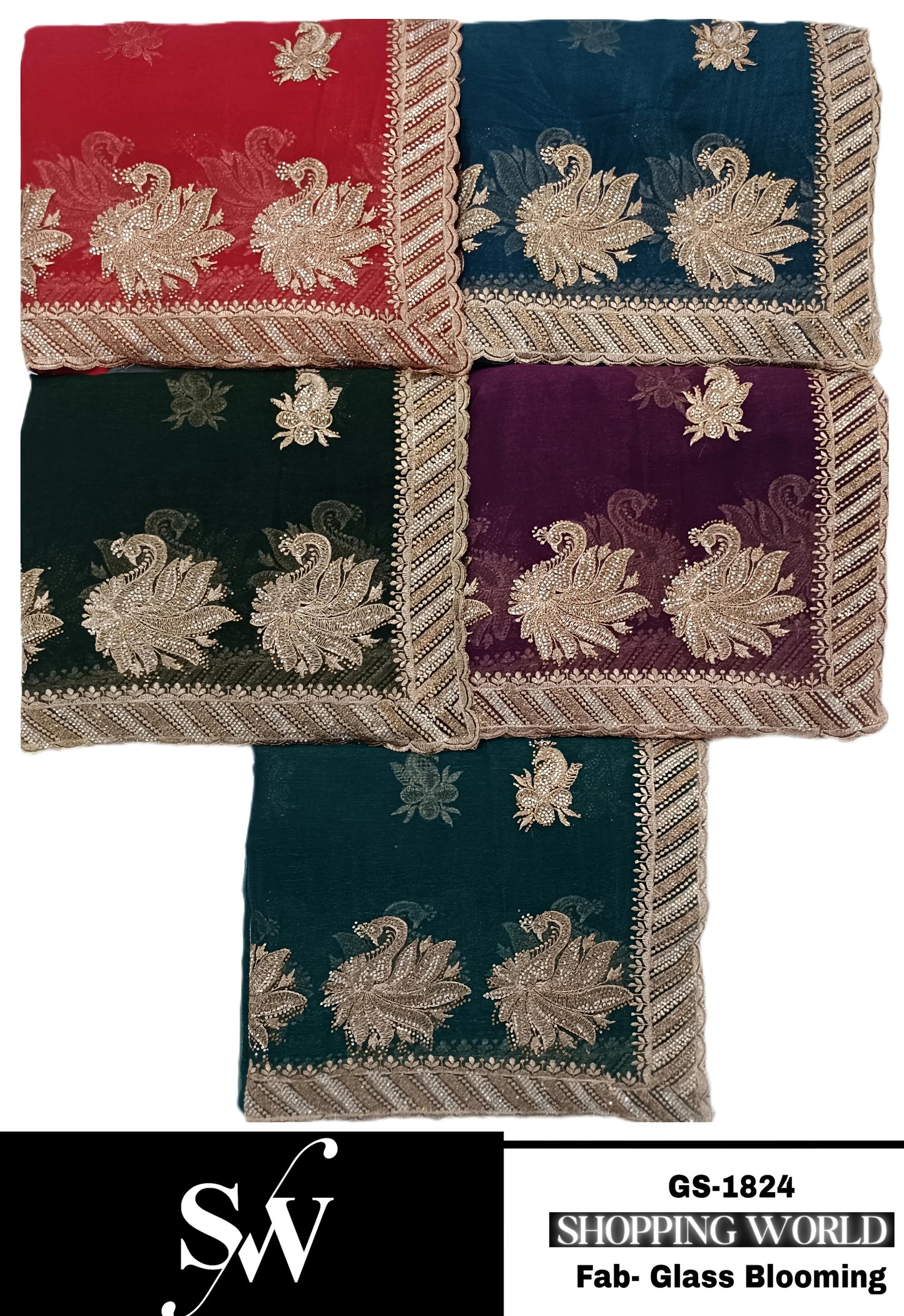 Cute Glass blooming green Pink Wine black Saree